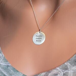 Sterling Silver Thankful Grateful Blessed Necklace, Thankful Necklace